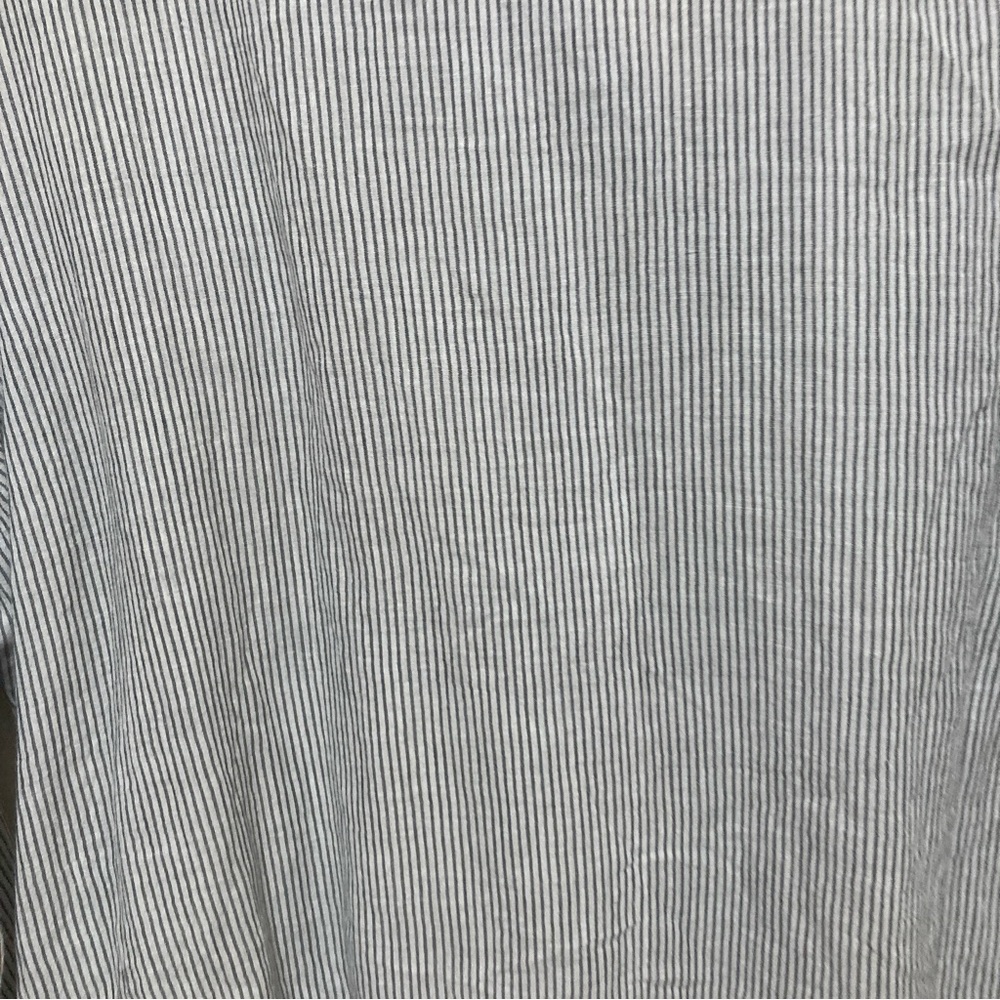 Chico's Blouse Ruffle Striped Button Up Shirt Blue White Long Sleeve Sz 3 Cotton - Picture 6 of 16
